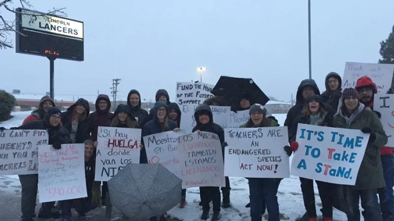 Image: Local teachers showing their willingness to strike at an event last week.