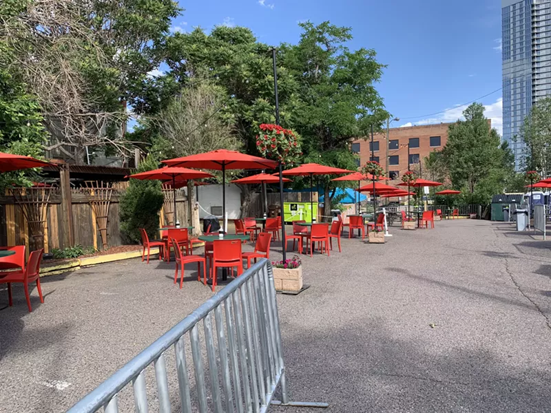 Image: The parking lot at My Brother's Bar is now a patio.