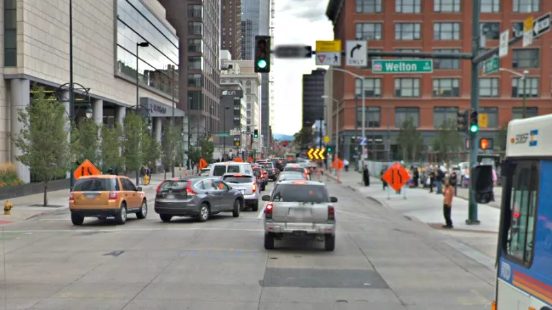 Image: Construction, lane closures: Just another day at 15th and Welton in downtown Denver.