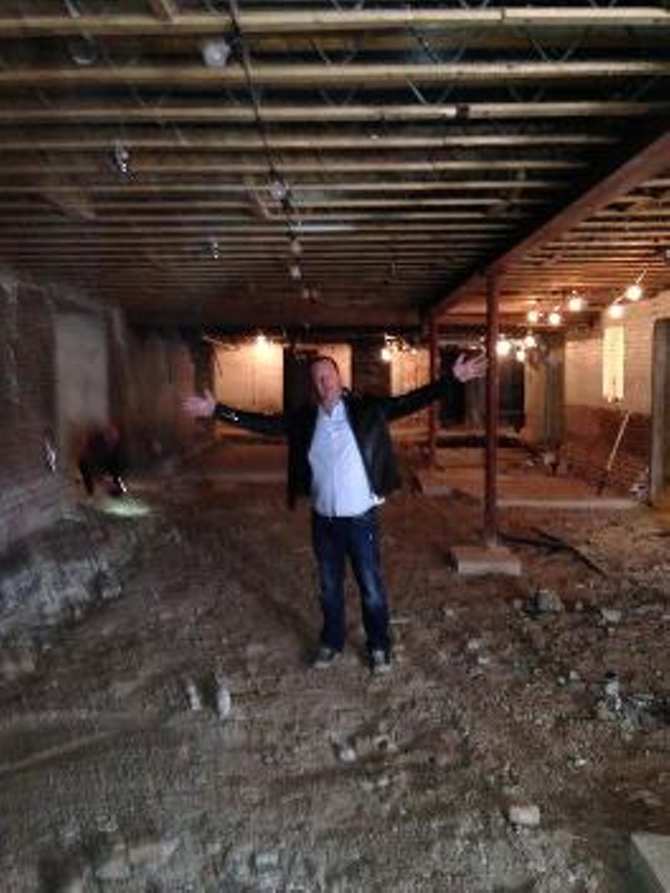 Chef/restaurateur Michael Shiell in the former Cafe Promenade space during the construction of Milk & Honey.