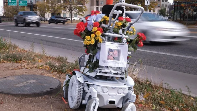 Image: A photo of a traffic-victim memorial shared in the Vision Zero 2020 report card.