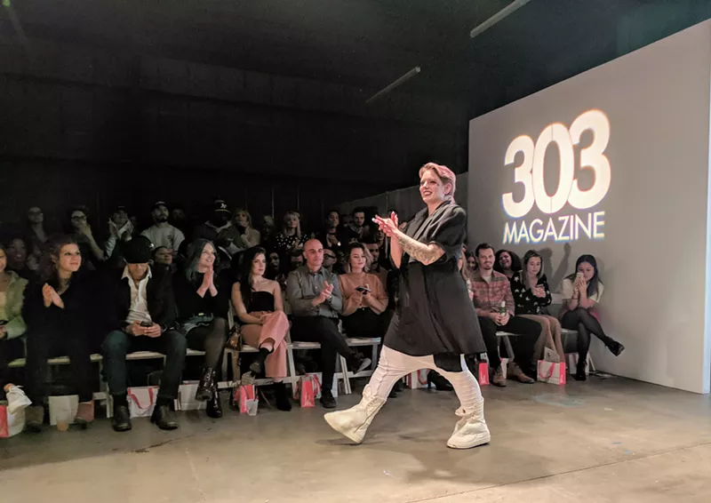 Image: Shayna Ariel walks the runway after unveiling her new fall/winter 2018 collection.