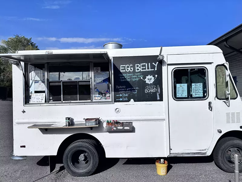 Image: a white food truck