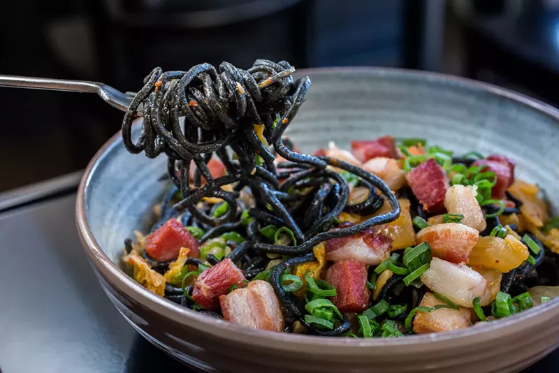Image: Squid-ink spaghetti pushes the boundaries at Dio Mio.
