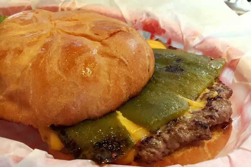Image: Green chile goodness on the Little Cricket burger.