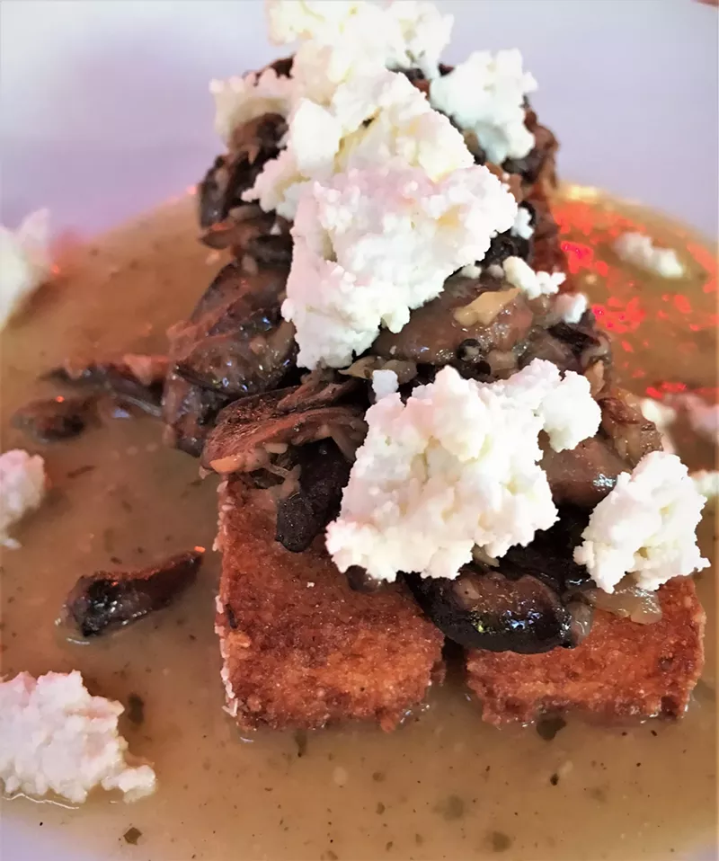 Image: Mushroom and corn give this happy-hour dish earthy flavor.