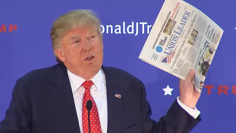 Image: President Donald Trump instituted a tariff on Canadian groundwood paper used to make newsprint.