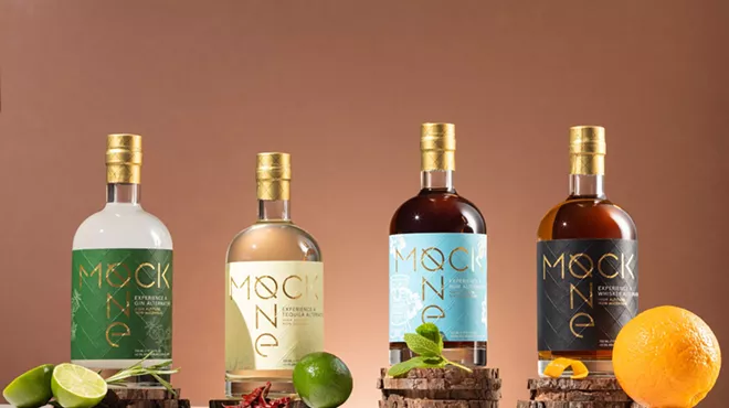 Four bottles of non-alcoholic gin, tequila, rum and whiskey from Mock One