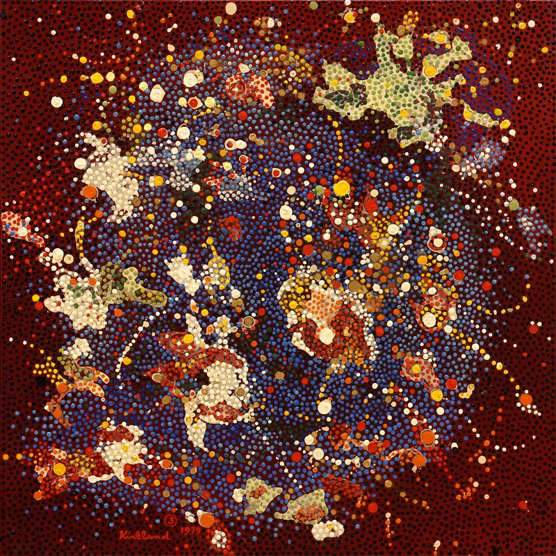 Image: Vance Kirkland (1904-1981, American), “Unknown Space Mysteries Nine Billion Years B.C.,” 1979, oil paint and water with gold on linen.