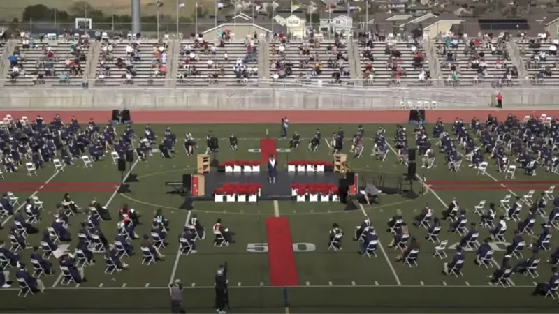 Image: The 2020 graduation ceremony for Chaparral High School was socially distanced per public-health recommendations.