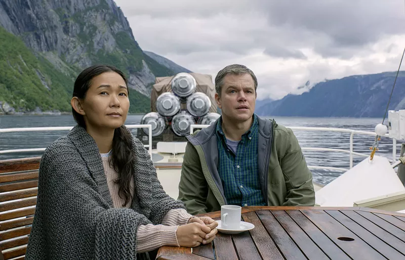 Image: Hong Chau (left) plays Ngoc Lan Tran, a Vietnamese dissident whose government shrank her, and Matt Damon is Paul Safranek, an all-American schlub who gets cut down to size, in Alexander Payne’s apocalyptic cli-fi satire Downsizing.