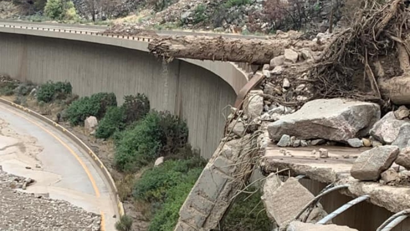 A CDOT photo showing extensive damage to Interstate 70 through Glenwood Canyon.