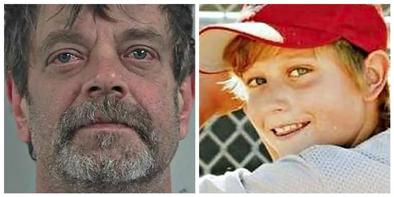 Image: Mark Redwine's 2017 booking photo and a family snapshot of the late Dylan Redwine.