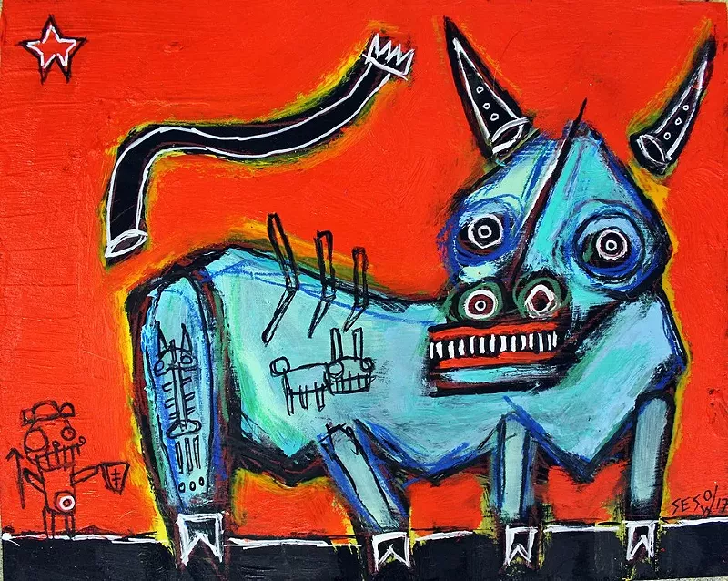 Image: Matt Sesow, “A Tiny Provocation,” acrylic on board.