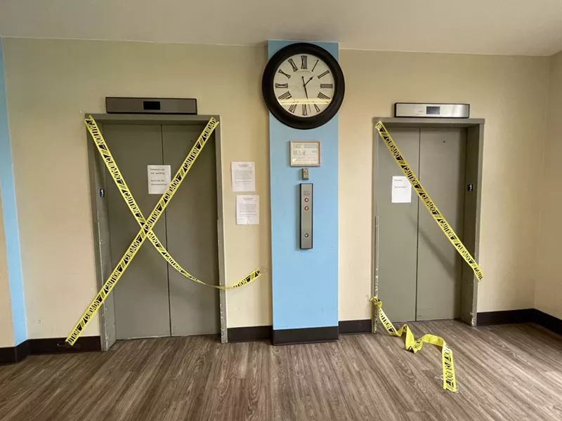 Image: The two elevators at Columbine Towers are broken.