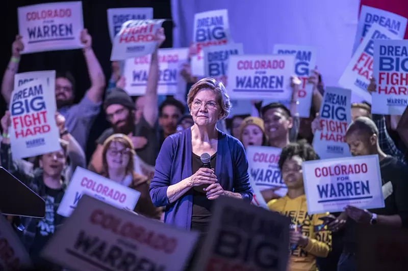 Image: Presidential candidate Senator Elizabeth Warren spoke to a capacity crowd of 3,800 supporters at the Fillmore Auditorium.