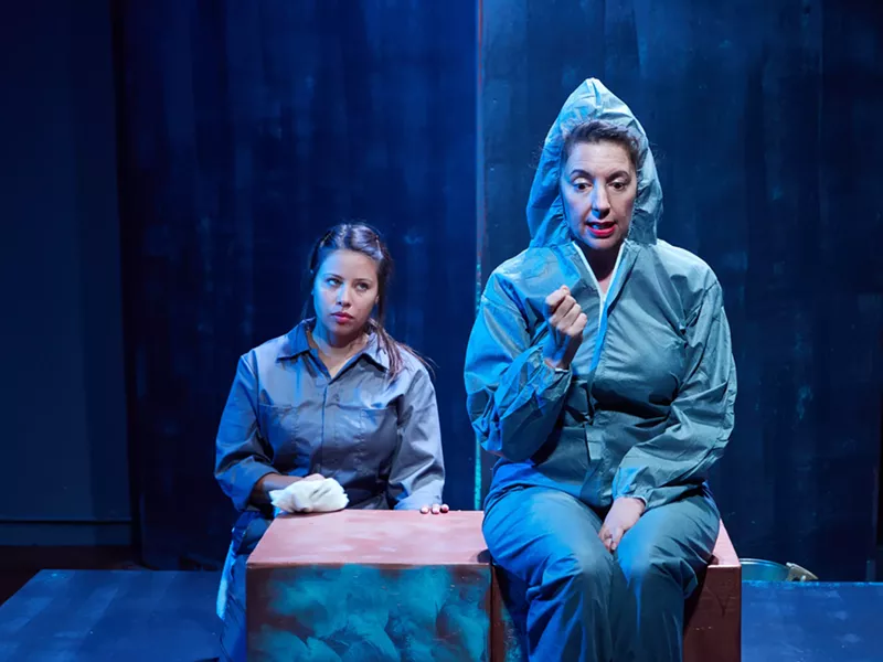 Image: Calista Masters as Lee (left), and Gina Wencel as Office Worker in The Never Summer.