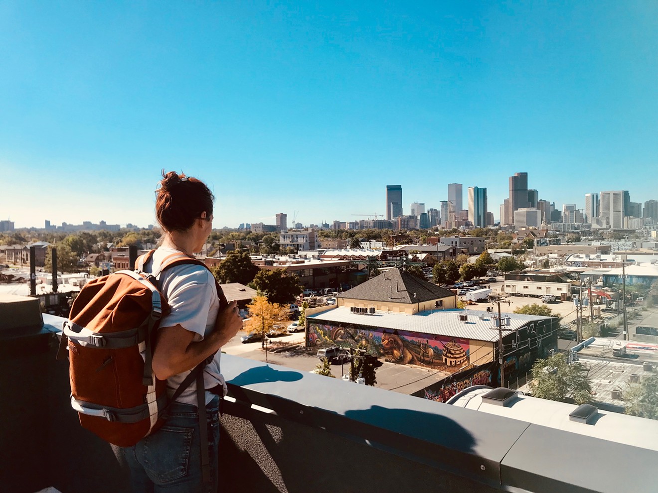 Emily Schromm, pictured with her EmPack, on the rooftop of Platform Strength.