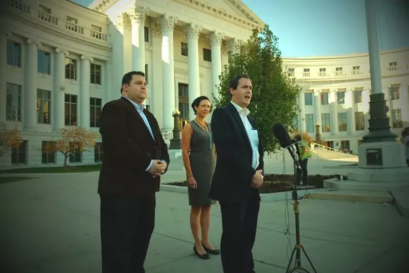 Image: Emmett Reistroffer announces the passage of I-300 in November 2016.