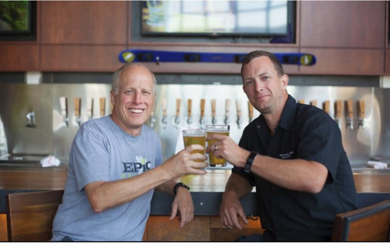 Epic Brewing co-founder Dave Cole (left) and Eddyline Brewing CEO Brian England.