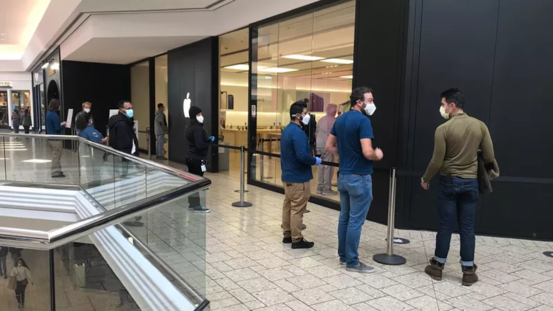 Image: A line outside the Apple Store in the Cherry Creek Mall circa November.