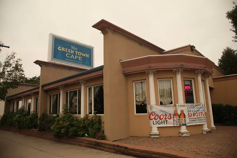 Image: Despite the "Open" sign in this photo, Pete's Greek Town Cafe is closed.