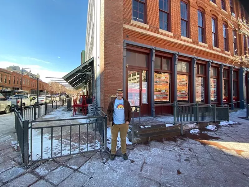 Image: Pete Turner stands in front of the bigger, sunnier Illegal Pete's at 16th and Wazee streets.