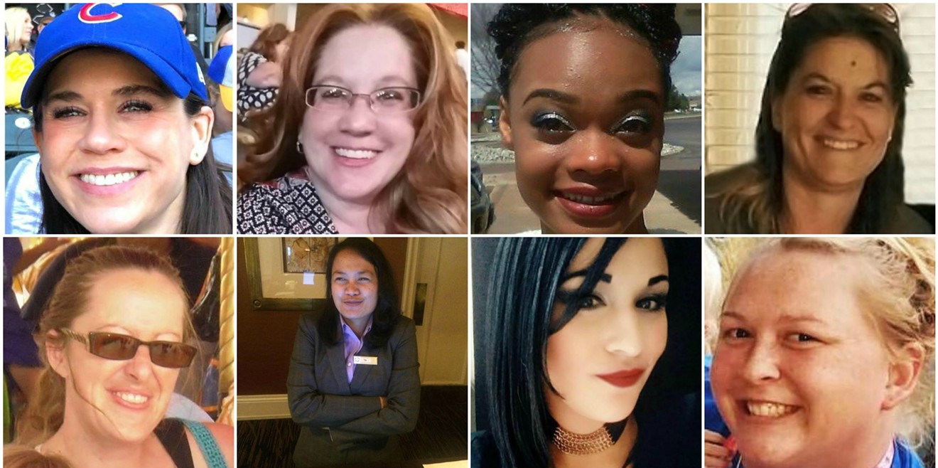 Clockwise from upper left: Kate McDowell, Amy Garcia, Jacquelyn Coleman. Michelle Peters, Danielle Harding, Cymone Duran, Althea McDaniels and Amanda Yellico.