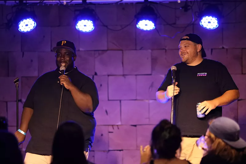 Image: David Gborie (left) and Brent Gill host Faded, a comedy show, every third Friday at the Skylark Lounge.