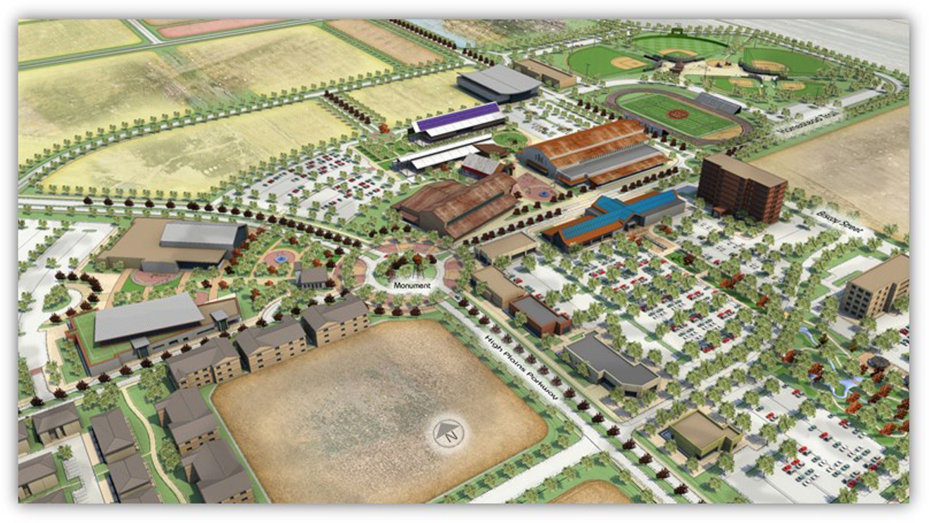 Conceptual image of the STEAD School campus and Reunion Center facilities.