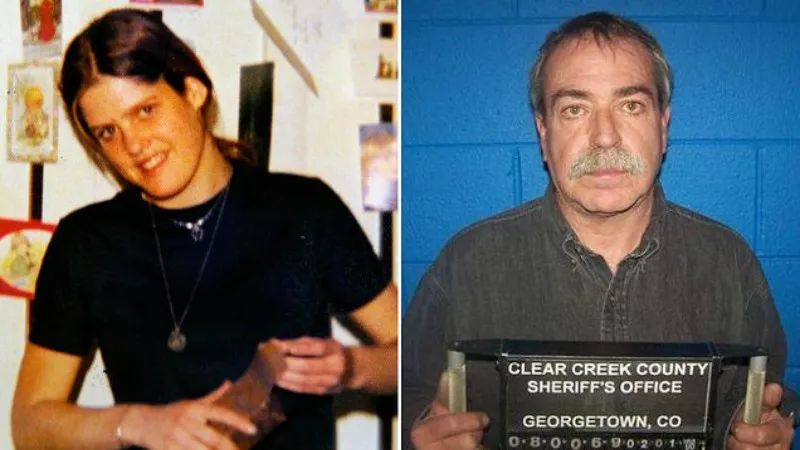 Image: A family photo of Holly Andrews and a 2008 booking photo of Ricky Lee Harnish.