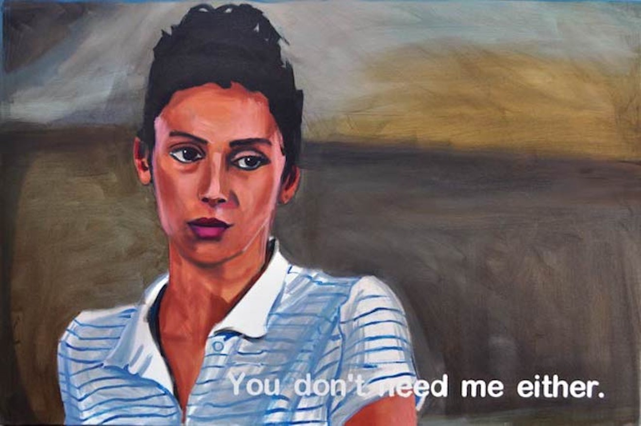 Suzanne Mitchell, "You Don’t Need Me Either."  oil and spray-paint on canvas, 2018.