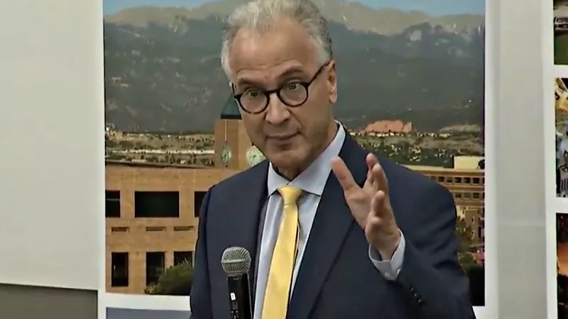 Image: Mark Kennedy making a point during an appearance at the University of Colorado-Colorado Springs last week.