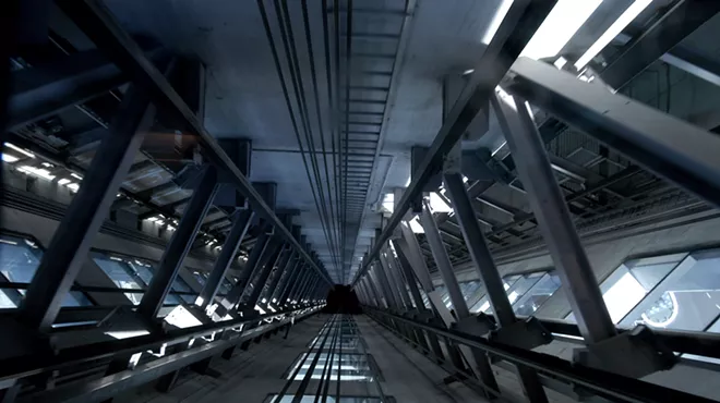 Inside of an elevator shaft
