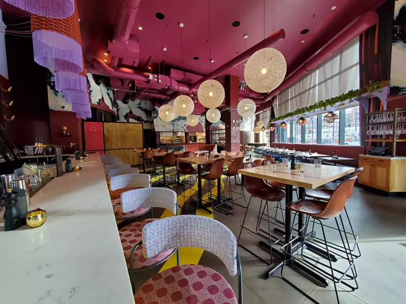 Image: Bright colors and plenty of patterns make for an eye-catching interior at Three Saints Revival.