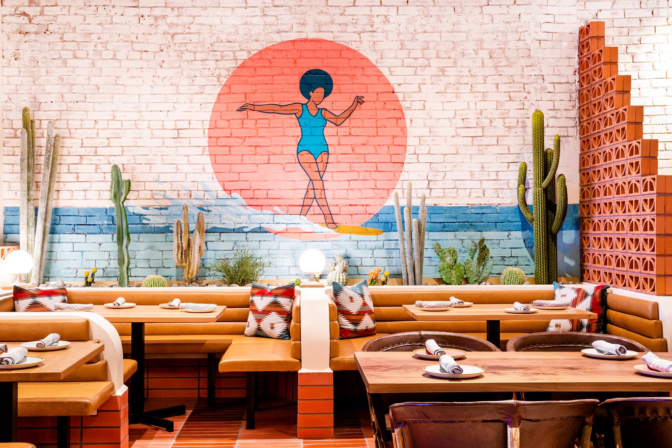 Funky art and coastal vibes are part of the decor at Lady Nomada.