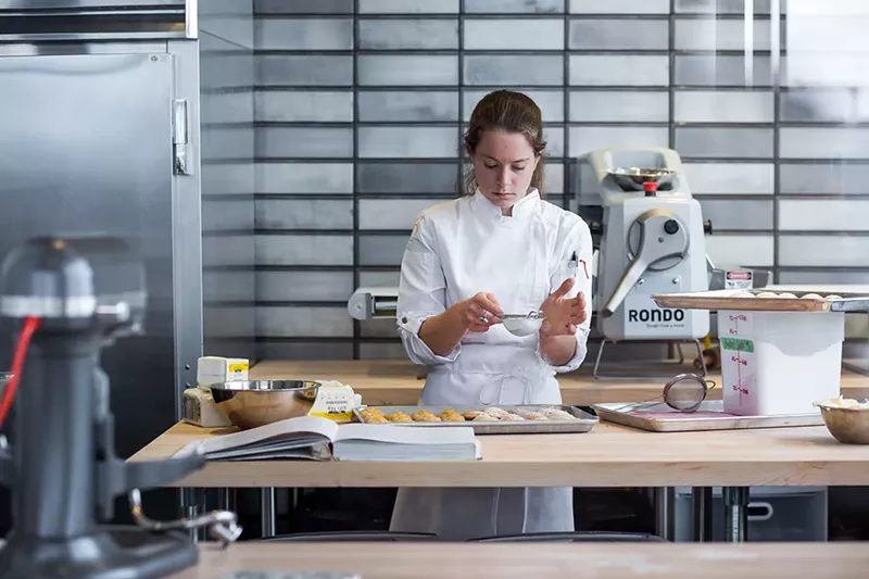 Image: The spacious kitchen and bakery at the Bindery are on full view to guests.