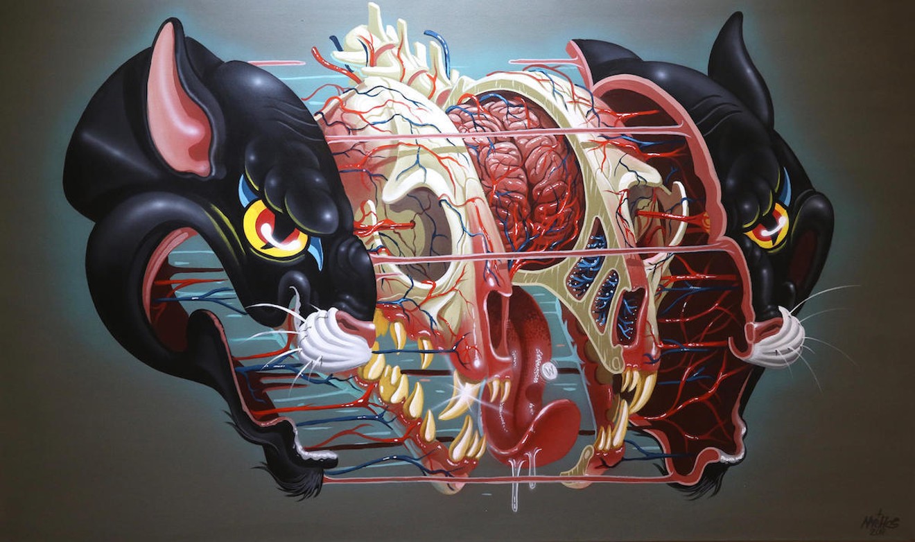 NYCHOS, "Black Panther Head Anatomy," acrylic on canvas.
