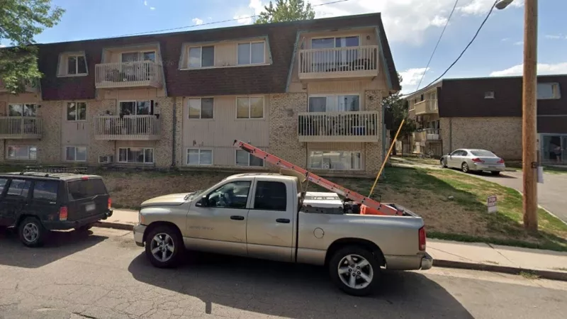 Image: Part of the apartment complex at 1357 Helena Street in Aurora.