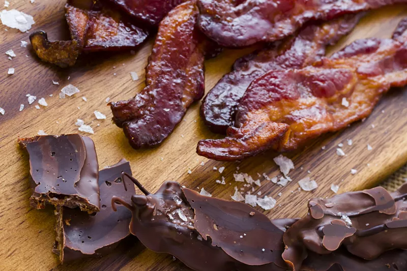 Image: Chocolate-covered bacon with an earthy twist.