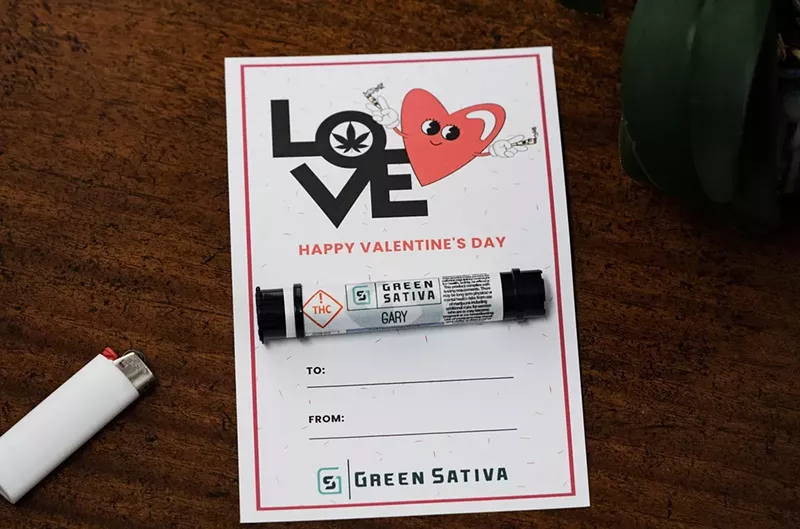 Image: Marijuana Valentine's Day card with heart and joint