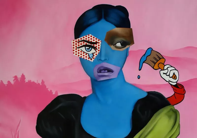 Image: Cymon Padilla, ”Collage (Blue),” detail, 2018, oil on panel.