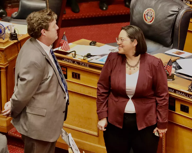 Image: Senators Jack Tate and Julie Gonzales during the Senate hearing.