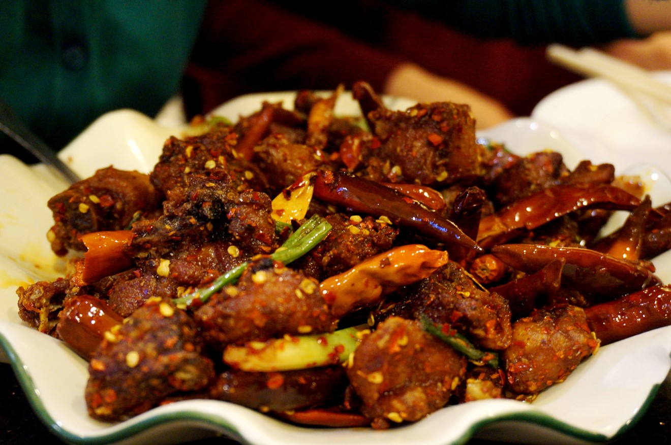 La zi ji ding, or hot and spicy chicken — a Sichuan specialty.