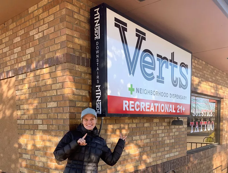 Image: Verts Neighborhood Dispensary co-owner Ashley Close in front of her Fort Collins store.