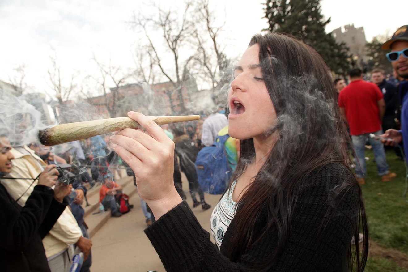 Celebrating with a comically large joint at last year's 4/20 rally.