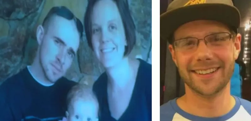 Image: (Left) Lakewood Police Agent James Davies, seen with his wife, Tamara, was killed by a fellow officer in 2012; (right) a portrait of the late Johnny Hurley.