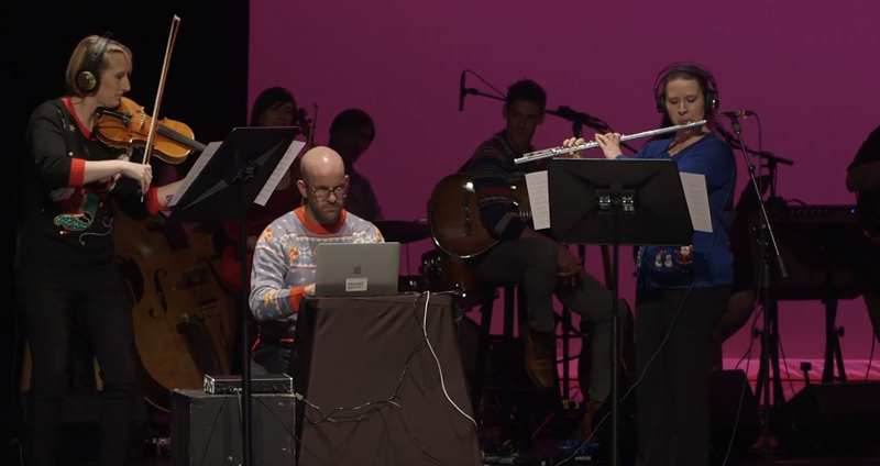 Image: The Playground Ensemble and David Farrell (center) have teamed up for an 8-bit Christmas album.