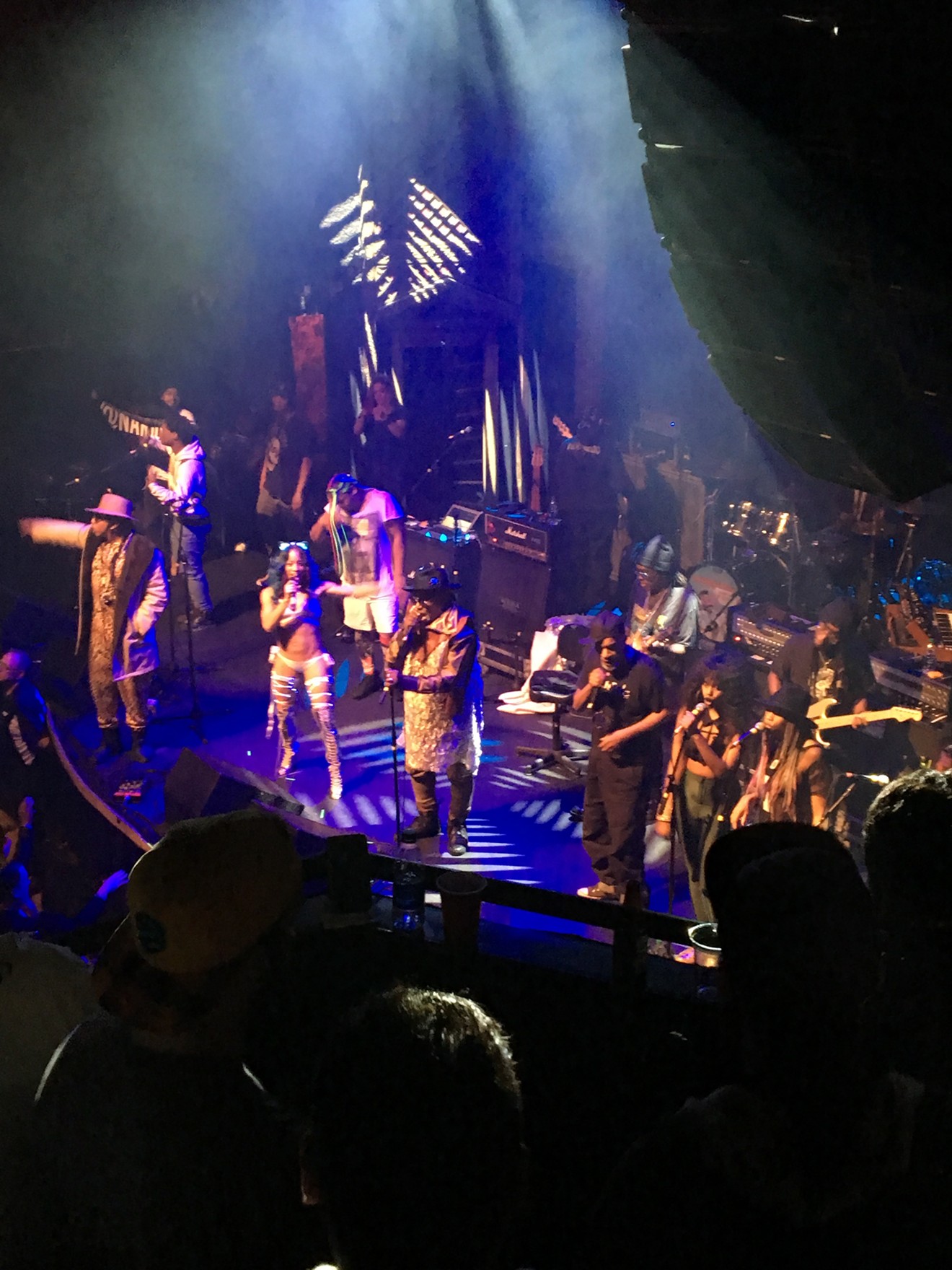 George Clinton, front and center, leading the P-Funk chaos at the Ogden Theatre.