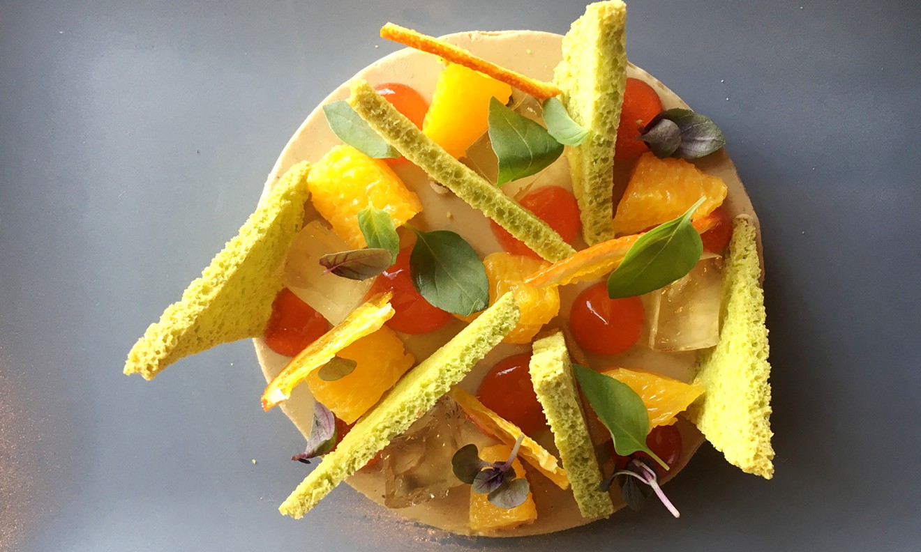 The flavors of an Italian Aperol spritz top rich foie gras at Barolo Grill.